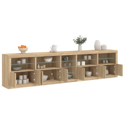 vidaXL Dulap cu lumini LED, stejar sonoma, 283x37x67 cm foto