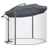 Outsunny Umbrelă de Soare cu Plasă de Ț&acirc;nțari, Deschidere cu Manivelă și Bază Transversală, 295x295x240 cm, Verde | Aosom Romania