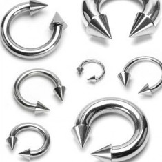 Piercing din oţel inoxidabil, inel în formă de potcoavă cu ţepuşe - Dimensiune: 1,2 mm x 10 mm x 4x4 mm