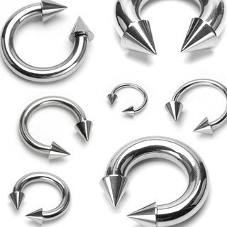 Piercing din oţel inoxidabil, inel &icirc;n formă de potcoavă cu ţepuşe - Dimensiune: 1,6 mm x 10 mm x 4x4 mm