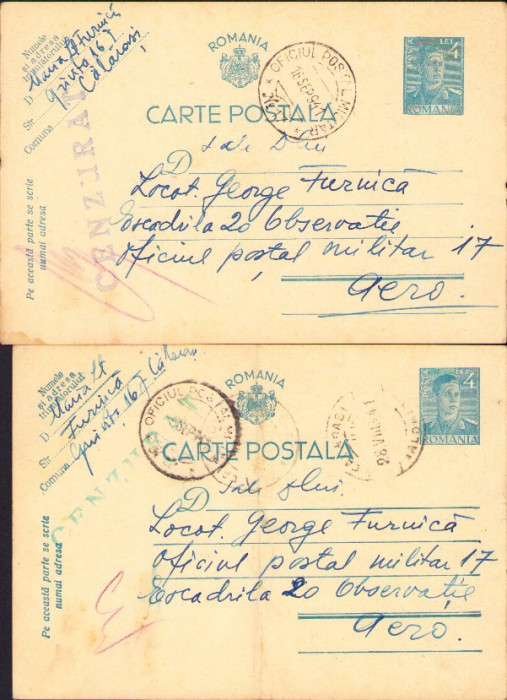 HST Lot 2 cărți poștale OPM 117 Escadrila 20 Observație 1941