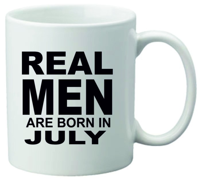 Cana alba personalizata &quot; Real Men are born in July&quot;, INOVATIX&reg;. 330ml