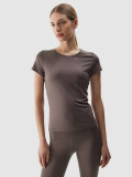 Tricou de antrenament din material reciclat pentru femei - maro deschis, 4F Sportswear