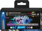 Set 6 carioci varf tip pensula - Pigment Liner blues violets | Staedtler