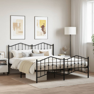 vidaXL Cadru pat metalic cu tăblie de cap/picioare&amp;nbsp;, negru, 160x200 cm foto