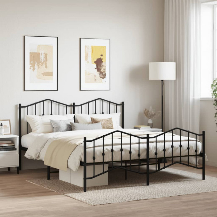 vidaXL Cadru pat metalic cu tăblie de cap/picioare&nbsp;, negru, 160x200 cm