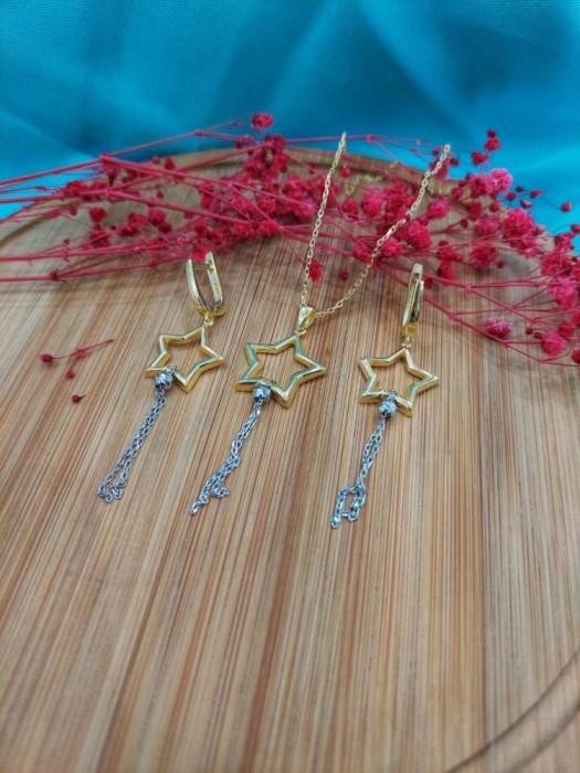 Set Colier, Cercei Din Argint Auriu Stea SET06N