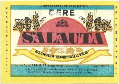 NI465 Etichetă bere blondă specială Salauta, &amp;Icirc;ntreprinderea de bere Bistrița foto