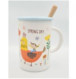 Cana din Ceramica cu lingurita si capac SPRING DAY 300 ml, Jovy