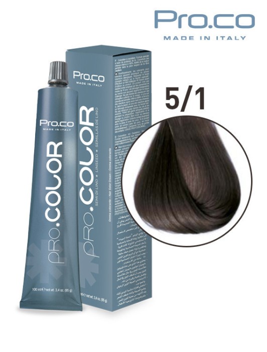 Vopsea de par profesionala PRO.COLOR 100 ml - Pro.Co - 5/1 CASTANIU DESCHIS CENUSIU