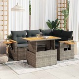 vidaXL Set canapea de grădină cu perne, 5 piese, poliratan/lemn acacia 3327595