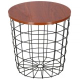 Masa rotunda cu cos depozitare, MDF, baza metalica, negru si maro, 30.5/39x40 cm, Springos GartenVIP DiyLine