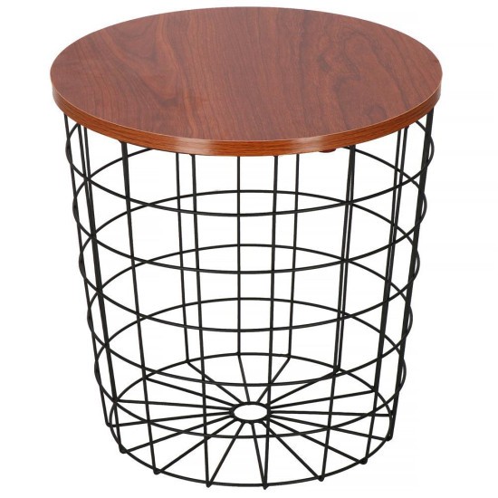 Masa rotunda cu cos depozitare, MDF, baza metalica, negru si maro, 30.5/39x40 cm, Springos GartenVIP DiyLine