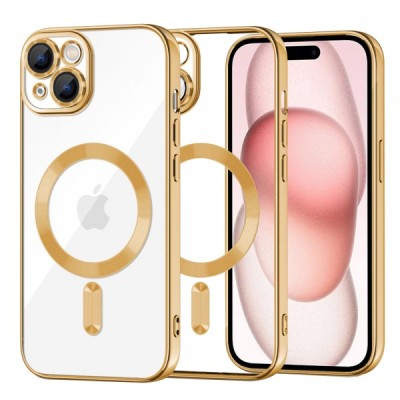 Husa MagSafe pentru Apple iPhone 15, Techsuit, Luxury Crystal, Aurie foto