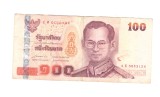 Bancnota Thailanda 100 baht 2005-2012, semnatura SP si PT2, circulata, stare buna