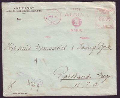1931 Romania, Plic francatura mecanica publicitara ALBINA Sibiu, vigneta sigiliu foto