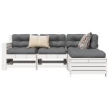 Set 4 piese Gossi canapea gradina, lemn masiv pin, alb, design modular, taburet inclus