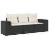 Set mobilier de gradina cu perne, 3 piese, negru, poliratan
