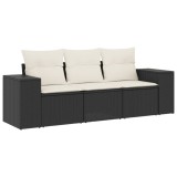 Cumpara ieftin Set mobilier de gradina cu perne, 3 piese, negru, poliratan