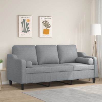 vidaXL Canapea cu 3 locuri cu pernuțe, gri deschis, 180 cm, textil foto