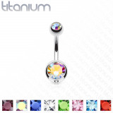 Piercing din titan pentru buric, două pietre colorate, lungime 10 mm - Culoare Piercing: Albastru