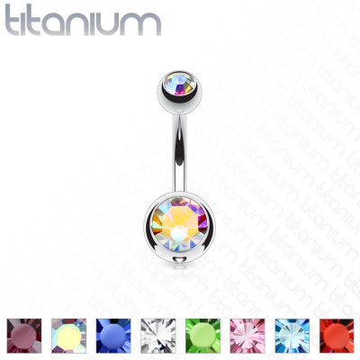 Piercing din titan pentru buric, două pietre colorate, lungime 10 mm - Culoare Piercing: Ametist foto