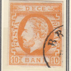 ROMANIA 1871 LP 31 REGELE CAROL I CU BARBA 10 BANI PORTOCALIU STAMPILAT