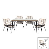 Cumpara ieftin Set de 7 buc masa si scaune de gradina Naoki B ratan natural metal negru sticla 160x90x78 cm