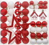 Set de 60 globuri Valery Madelyn, plastic, alb/rosu, 29 X 32 X 8 cm