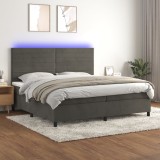 vidaXL Pat cu arcuri, saltea și LED, gri &icirc;nchis, 200x200 cm, catifea