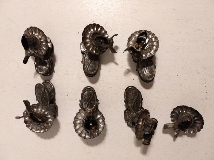lot 6 buc cleme suport lumanare pentru brad Craciun, vechi, vintage anii 50-60, 5x4cm, marcati REFORM C.R.G.M