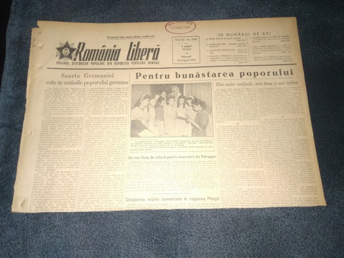 ZIARUL ROMANIA LIBERA 26 AUGUST 1953