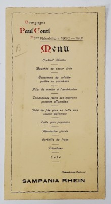RESTAURANT PAUL COURT , DIJON , BOURGOGNE , MENIUL REVELIONULUI 1930 - 1931 foto