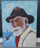 Tablou vechi - barbat cu pipa - marina semnat, Portrete, Ulei, Impresionism