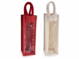 Set 2 gentute cadouri sticle vin iuta rosie natur cm 11x11x46 H
