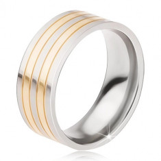 Inel din titan - inel lucios, argintiu şi auriu, dungi alternative - Marime inel: 67