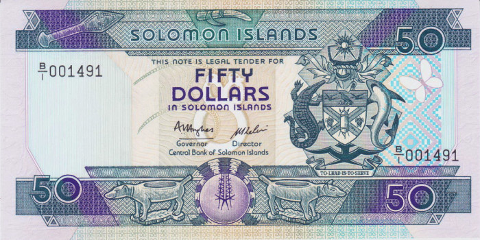 Bancnota Insulele Solomon 50 Dolari (1986) - P17 UNC ( serie B/1 , numar mic )
