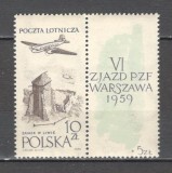 Polonia.1959 Posta aeriana:65 ani asociatiile de filatelisti-cu vigneta MP.35, Nestampilat