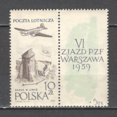 Polonia.1959 Posta aeriana:65 ani asociatiile de filatelisti-cu vigneta MP.35