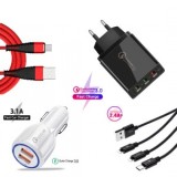 Cumpara ieftin Set complet incarcatoare auto, telefon, cablu 3in1 si Lightning, incarcare rapida, Dactylion