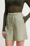 Marella pantaloni scurți din mătase BORBONA femei, culoarea verde, uni, high waist, 2513141025200