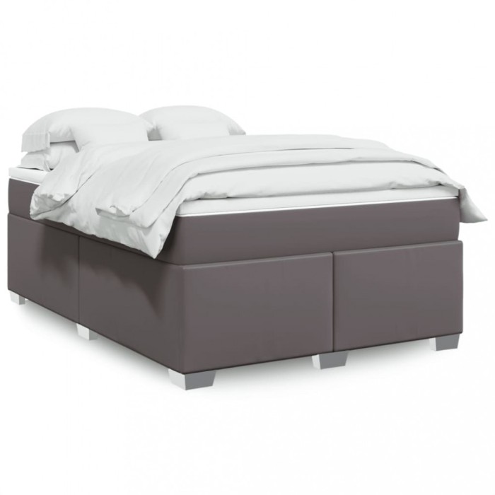 vidaXL Pat box spring cu saltea, gri, 140x190 cm, piele ecologică 3285211
