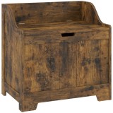HOMCOM Cufăr de depozitare cu balama de siguranță, ladă din lemn cu decupaj pentru m&acirc;ner pentru living &amp; hol, Maro rustic | Aosom Romania