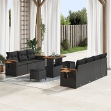 Set canapea grădină vidaXL 10 piese cu perne ratan negru acacia, Set dining grădină vidaXL 3 piese cu perne ratan negru acacia