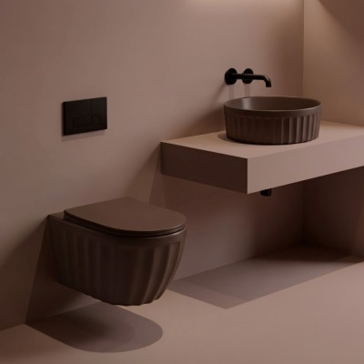 Set: Vas de toaletă suspendat + Lavoar pe blat Rea Duo Espresso Matt foto