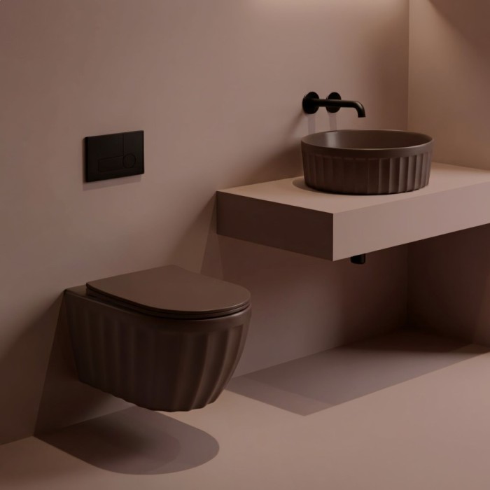 Set: Vas de toaletă suspendat + Lavoar pe blat Rea Duo Espresso Matt