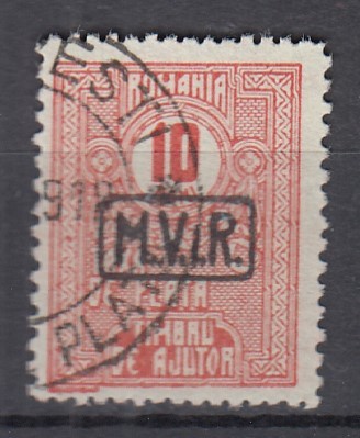 ROMANIA 1918 TAXA DE PLATA TIMBRU DE AJUTOR SUPRATIPAR M.V.I.R. IN CASETA STAMP. foto