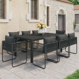 vidaXL Set mobilier de masă, 9 piese, negru, ratan PVC