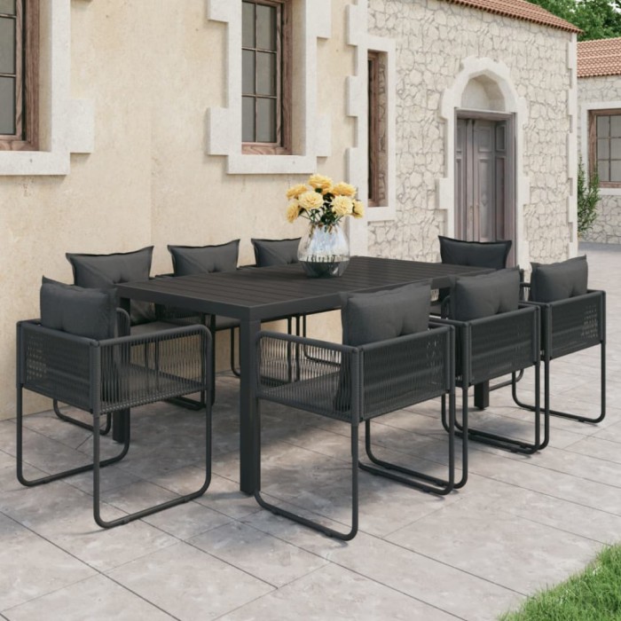 vidaXL Set mobilier de masă, 9 piese, negru, ratan PVC 3060105
