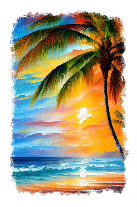 Sticker decorativ, Plaja Tropicala, Portocaliu, 85 cm, 9186ST